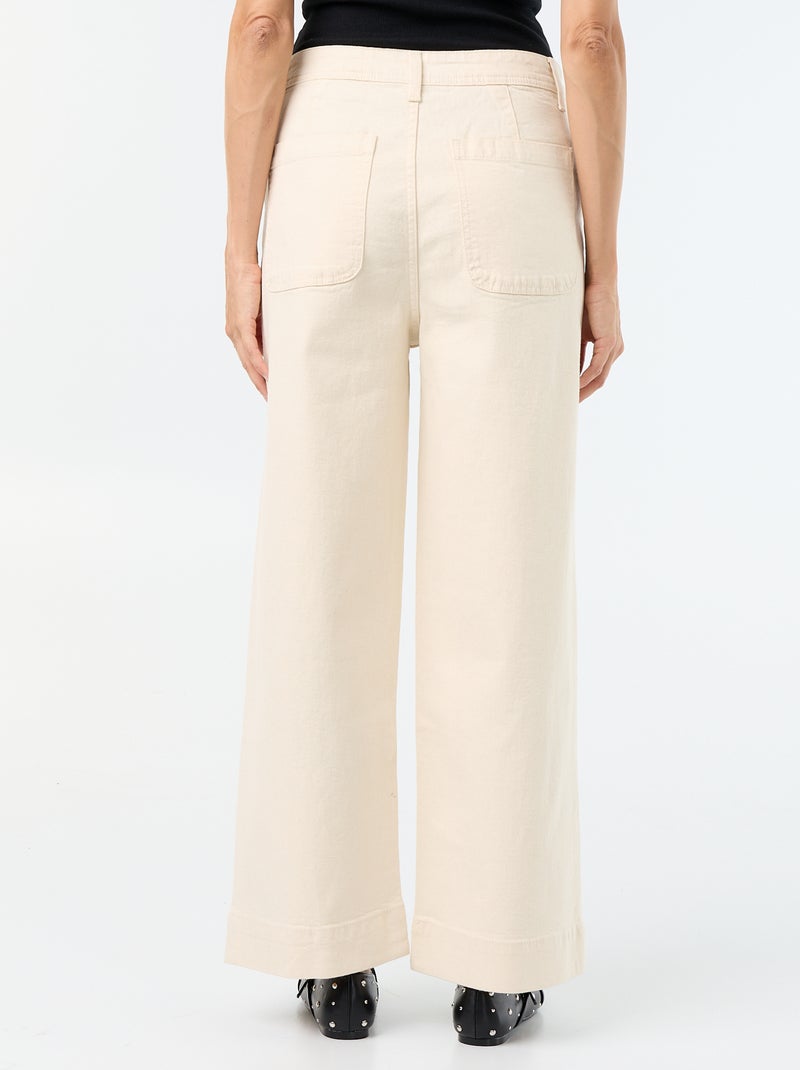 Wide leg-broek met gevlochten zakken Wit - Kiabi
