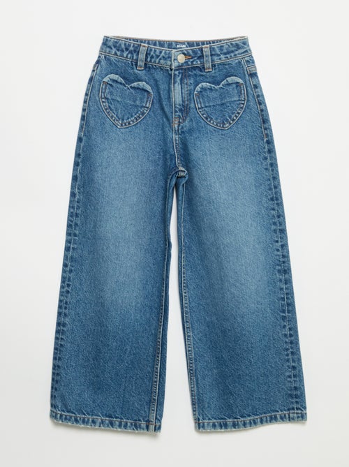 Wide leg-broek met hartjesborduurwerk - Kiabi