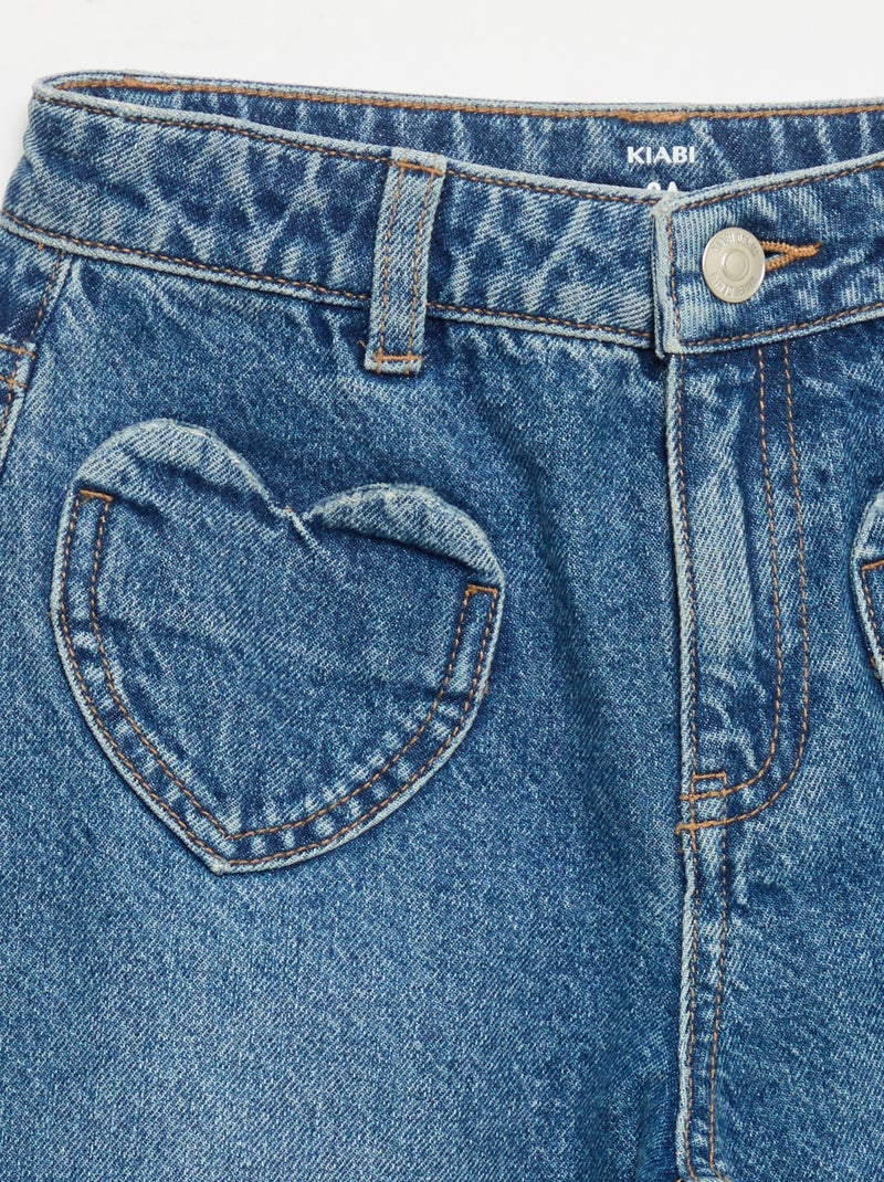 Wide leg-broek met hartjesborduurwerk Blauw - Kiabi
