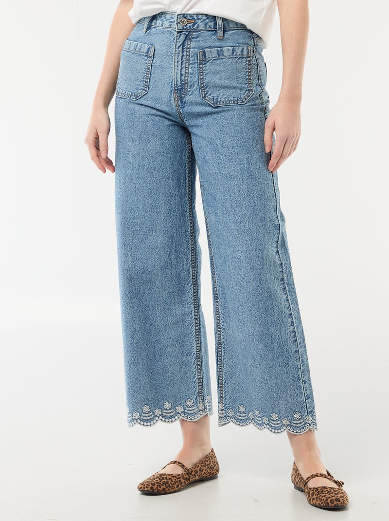 Wide leg broek met opgestikte zakken Blauw - Kiabi