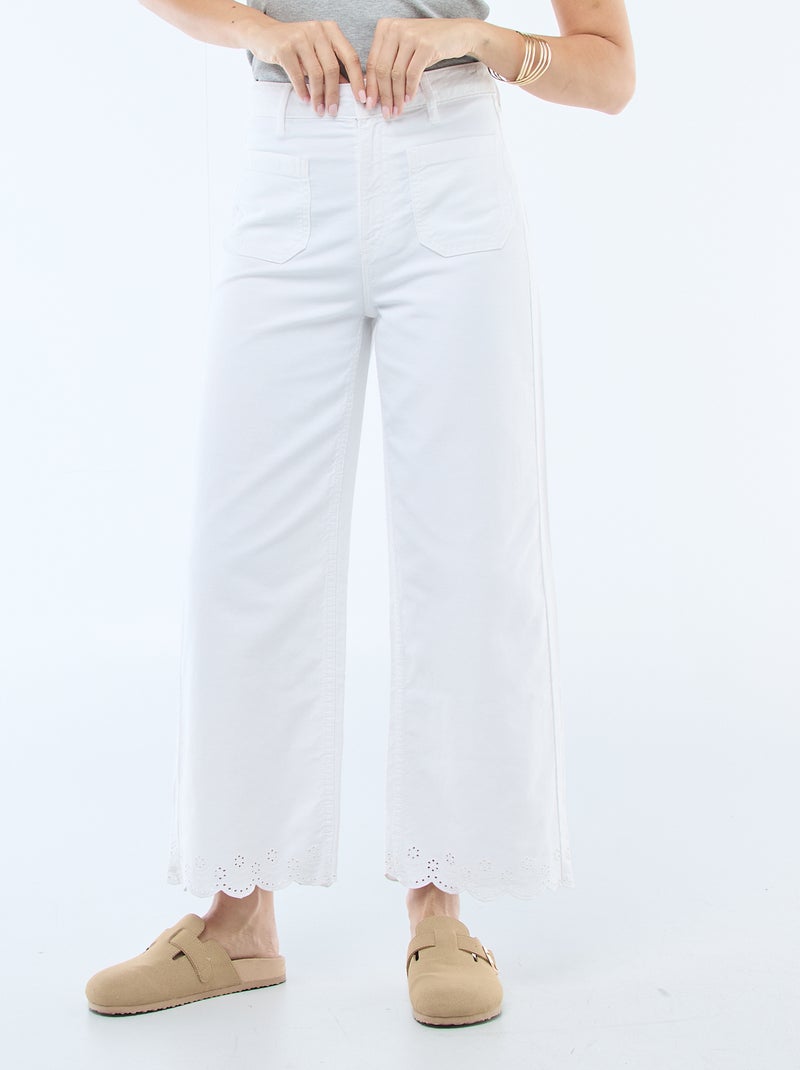 Wide leg broek met opgestikte zakken Wit - Kiabi