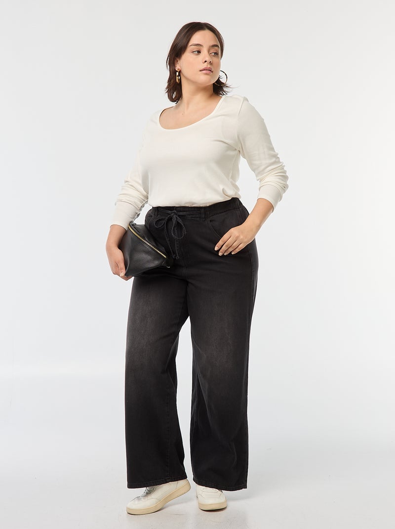 Wide leg broek van raw denim Grijs - Kiabi