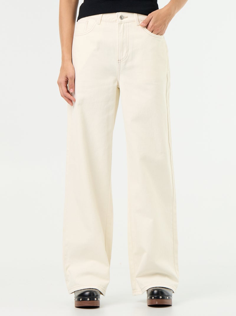 Wide leg-broek van twill met hoge taille Biege - Kiabi