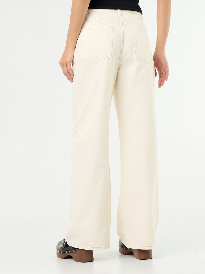 Wide leg-broek van twill met hoge taille Biege - Kiabi