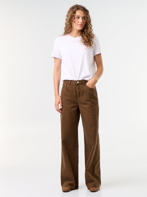 Wide leg-broek van twill met hoge taille - Kiabi