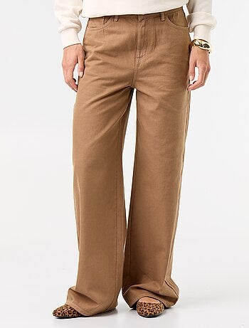 Wide leg-broek van twill met hoge taille