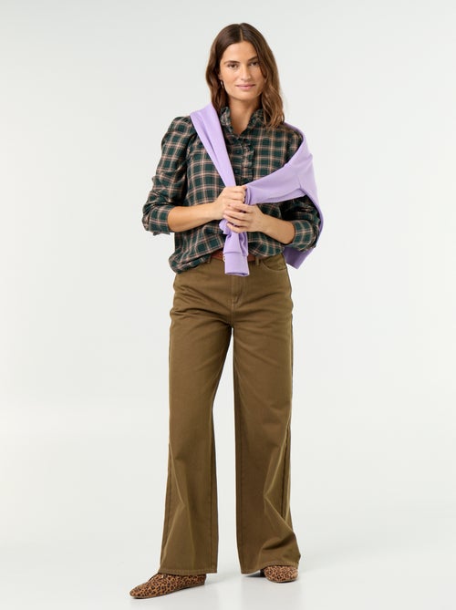 Wide leg-broek van twill met hoge taille - Kiabi