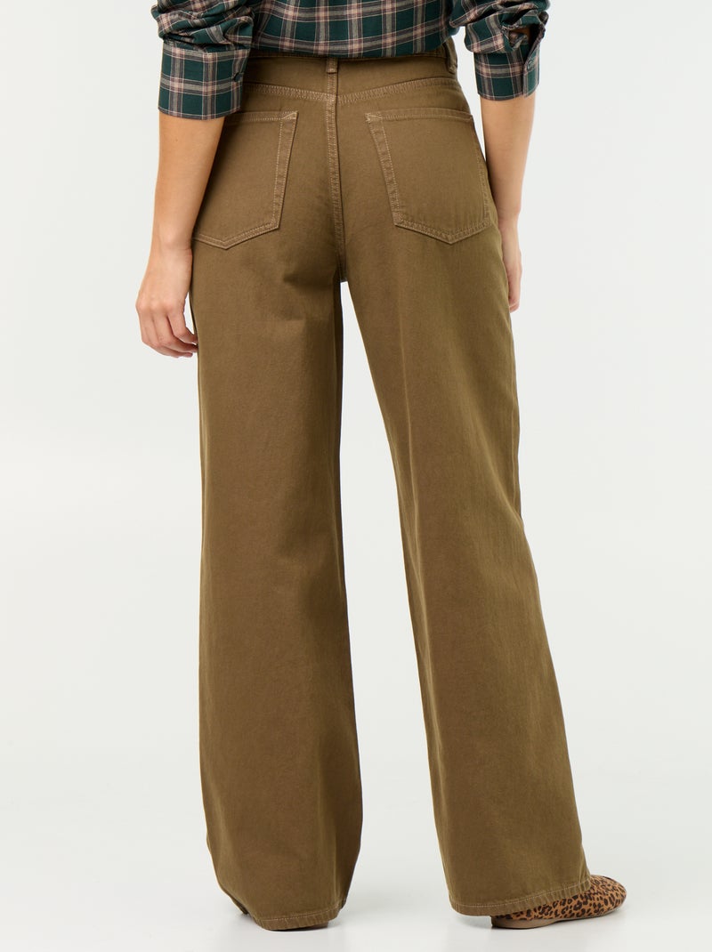 Wide leg-broek van twill met hoge taille Kaki - Kiabi