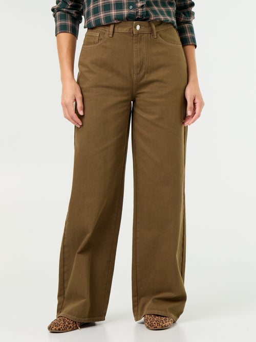 Wide leg-broek van twill met hoge taille - Kiabi