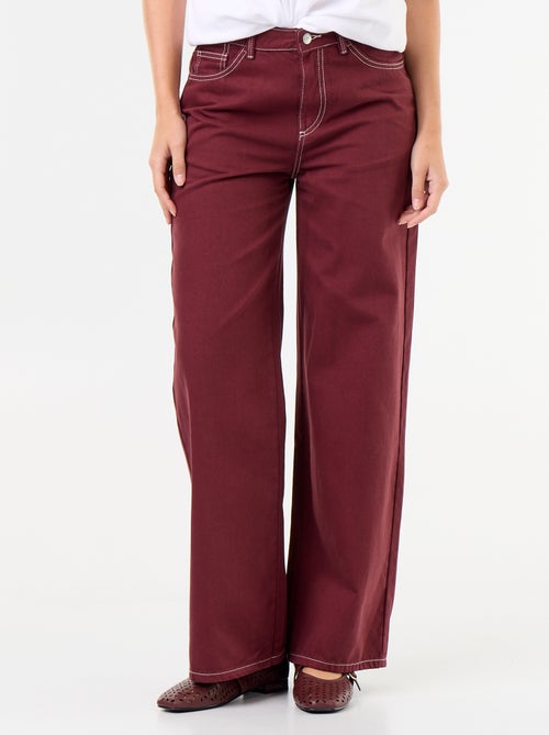 Wide leg-broek van twill met hoge taille - Kiabi