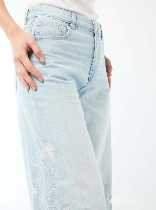 Wide leg denim broek met borduursels - Kiabi