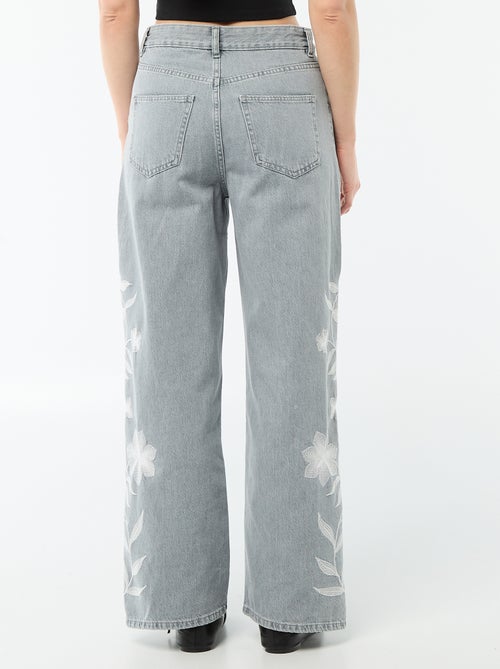 Wide leg denim broek met borduursels - Kiabi