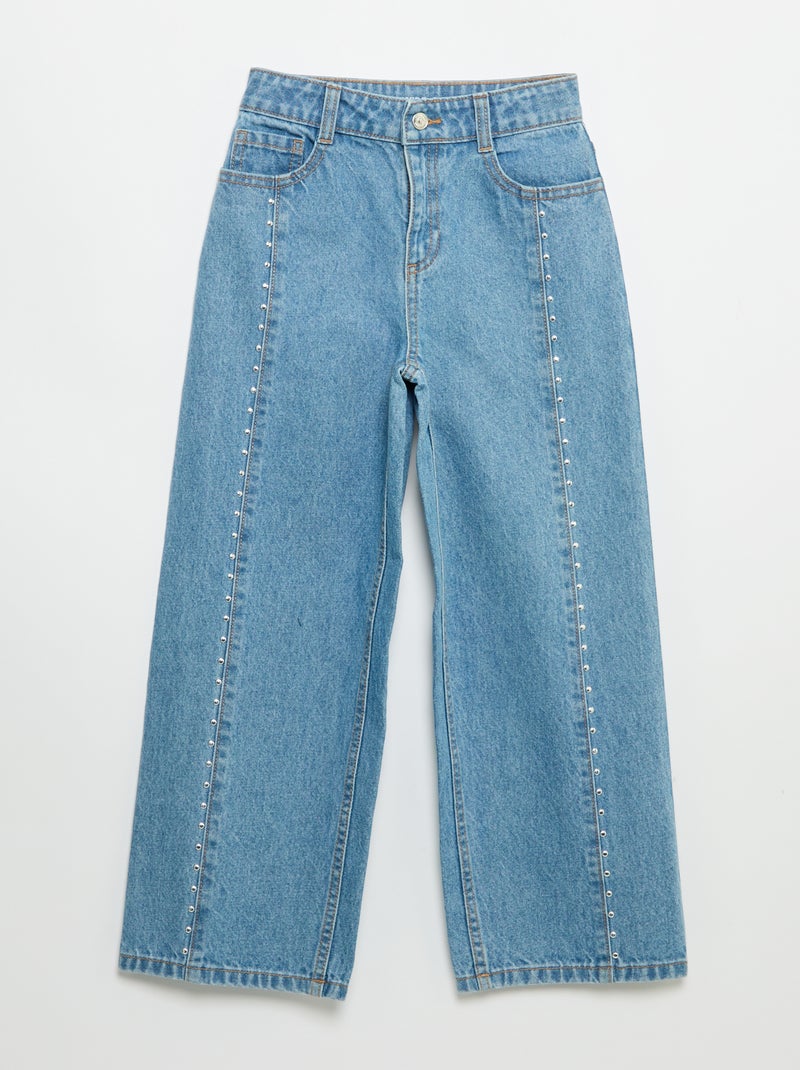 Wide leg fit broek met zilverkleurige fantasie studs Blauw - Kiabi
