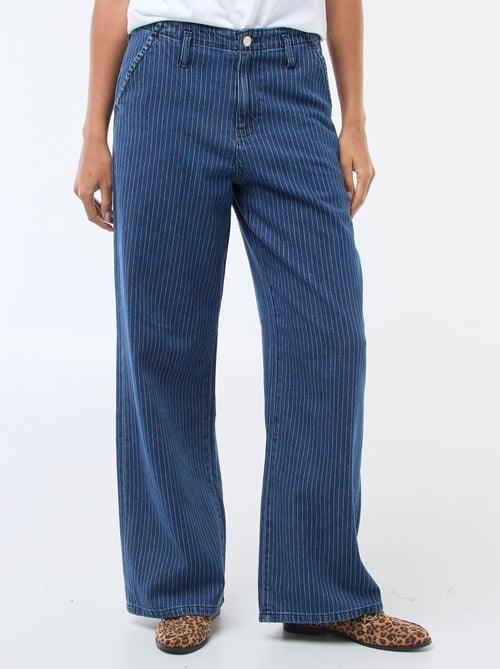 Wide leg gestreepte denim broek - Kiabi