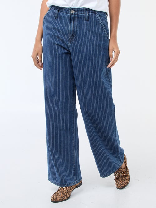 Wide leg gestreepte denim broek - Kiabi