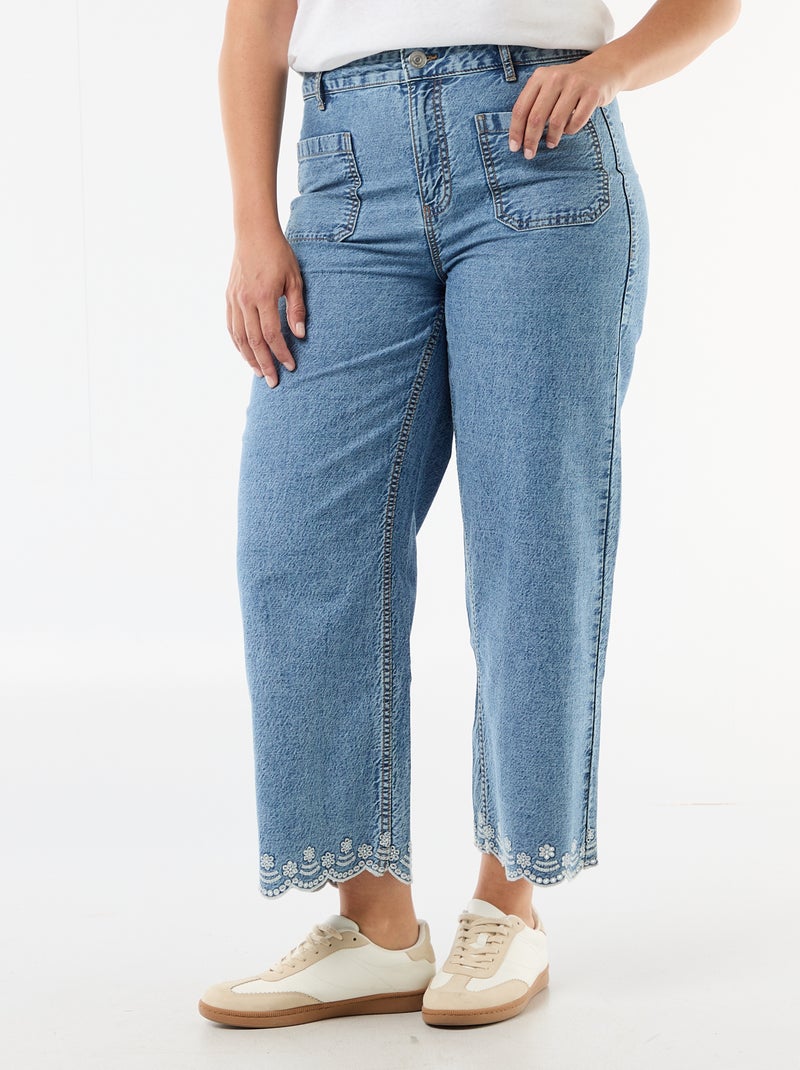 Wide leg high waist jeans met opgestikte zakken voor en achter Blauw - Kiabi