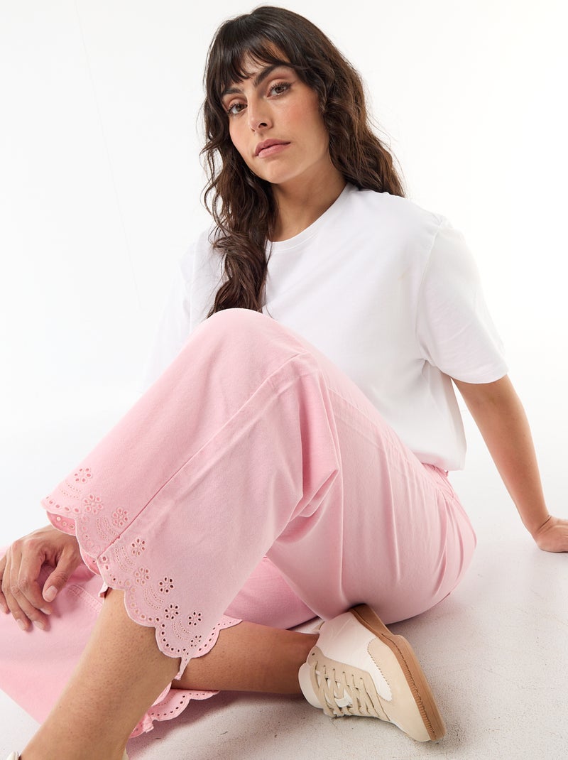 Wide leg high waist jeans met opgestikte zakken voor en achter Rose - Kiabi