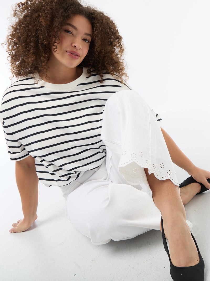 Wide leg high waist jeans met opgestikte zakken voor en achter Wit - Kiabi