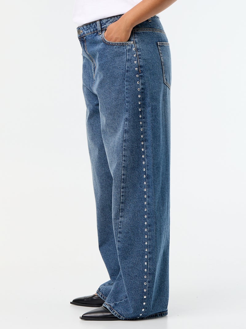 Wide leg jeans met fantasie uitsnijdingen en studs Blauw - Kiabi