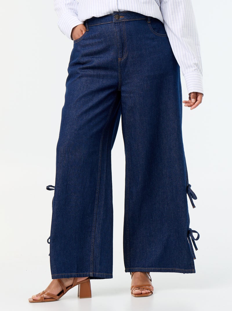 Wide leg jeans met fantasieknopen aan de zijkanten Blauw - Kiabi