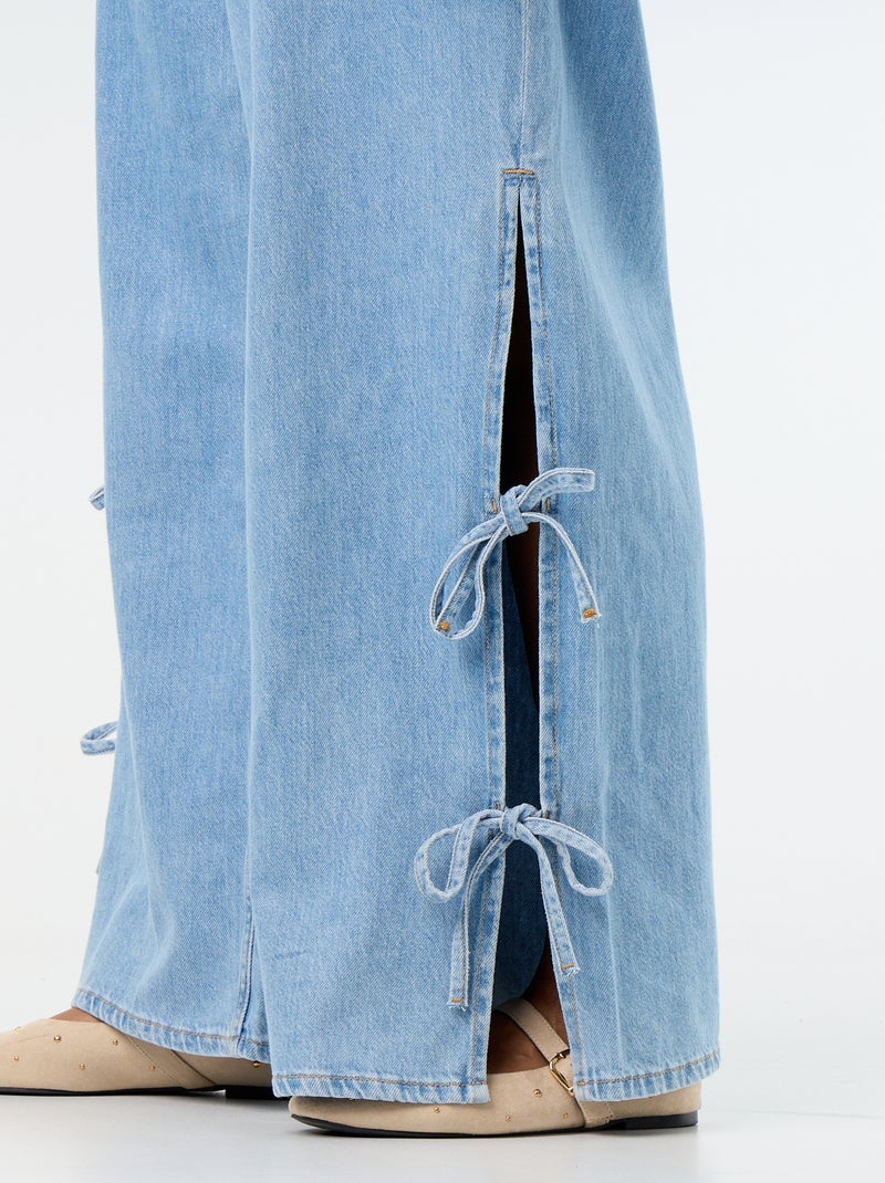 Wide leg jeans met fantasieknopen aan de zijkanten Blauw - Kiabi