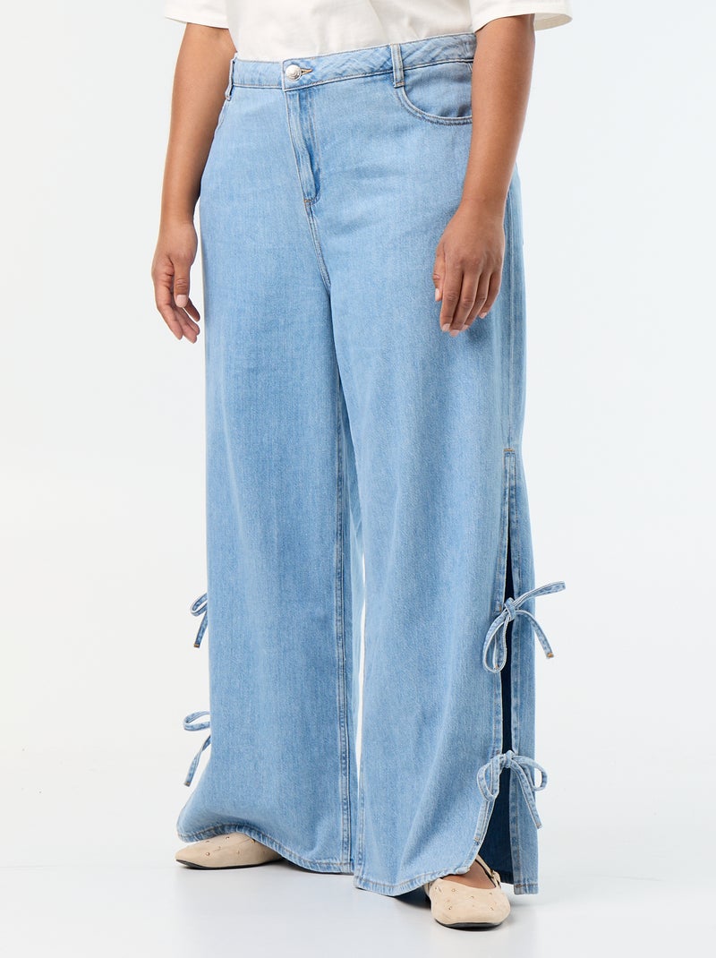 Wide leg jeans met fantasieknopen aan de zijkanten Blauw - Kiabi