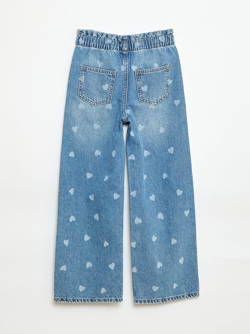 Wide leg jeans met fantasieprint Blauw - Kiabi