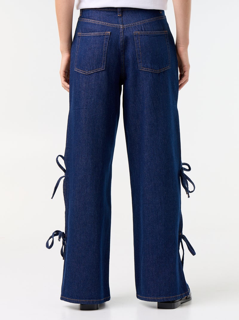 Wide leg-jeans met fantasievolle strikken aan de zoom Blauw - Kiabi