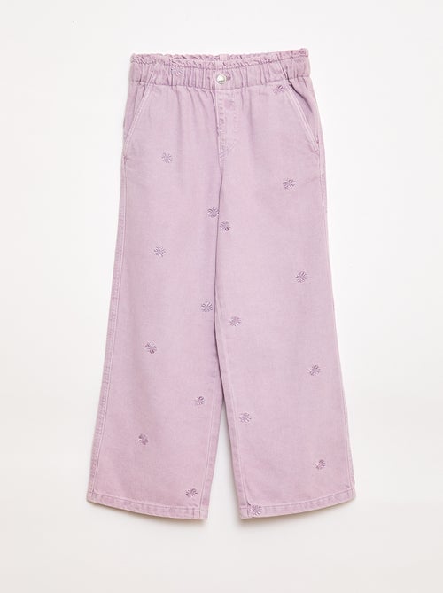 Wide leg jeans met geborduurd motief - Kiabi