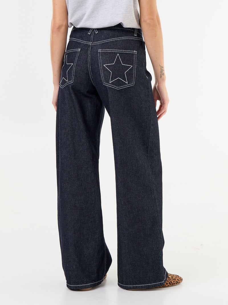 Wide leg jeans met geborduurde sterren op de achterzakken Blauw - Kiabi