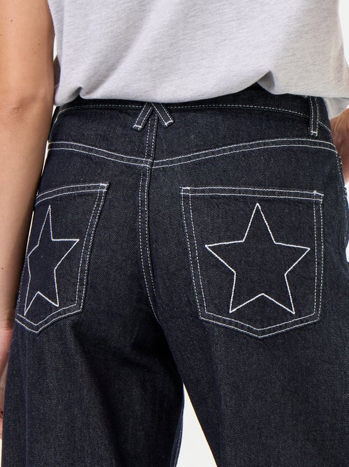 Wide leg jeans met geborduurde sterren op de achterzakken - Kiabi