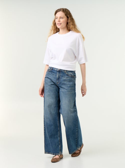 Wide leg jeans met geborduurde sterren op de achterzakken - Kiabi