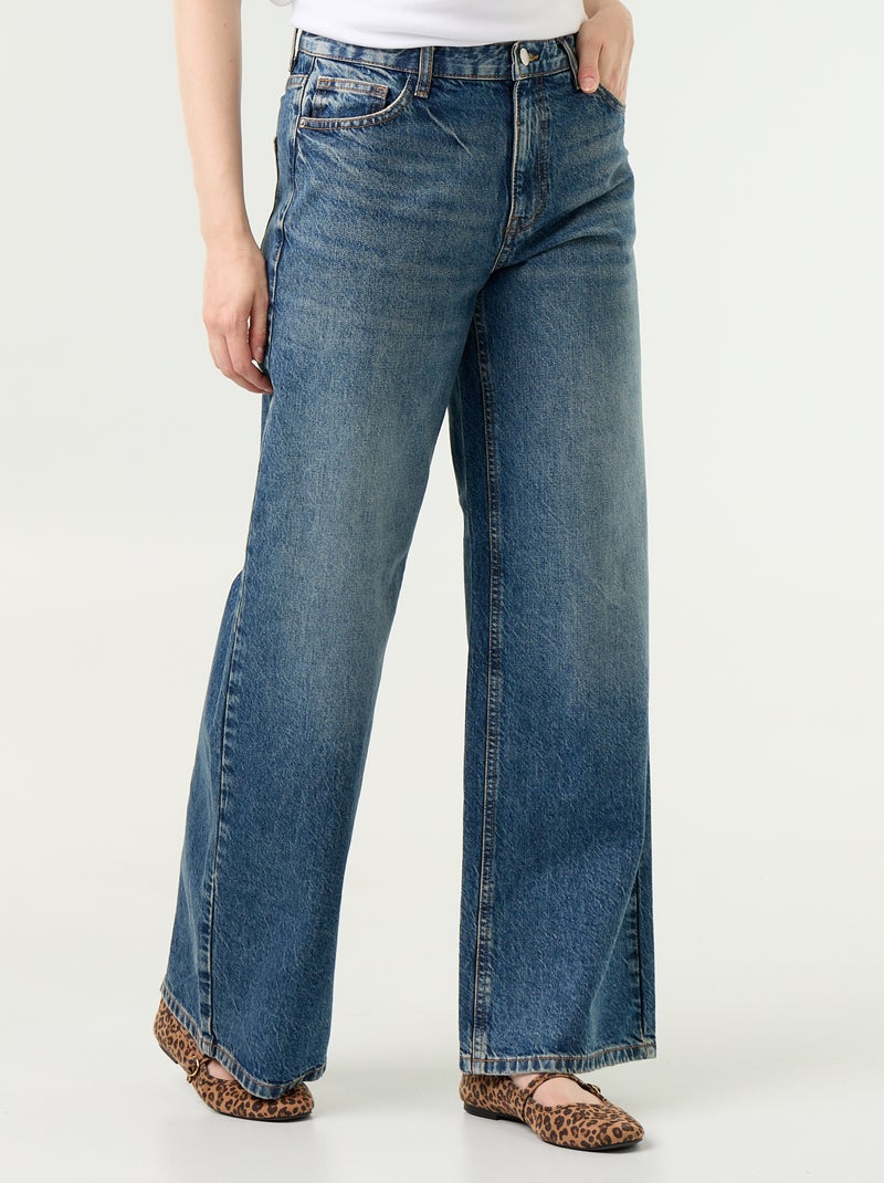 Wide leg jeans met geborduurde sterren op de achterzakken Blauw - Kiabi