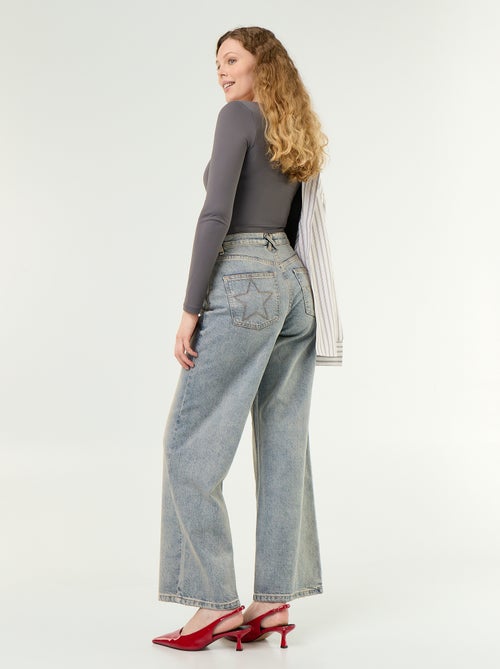 Wide leg jeans met geborduurde sterren op de achterzakken - Kiabi