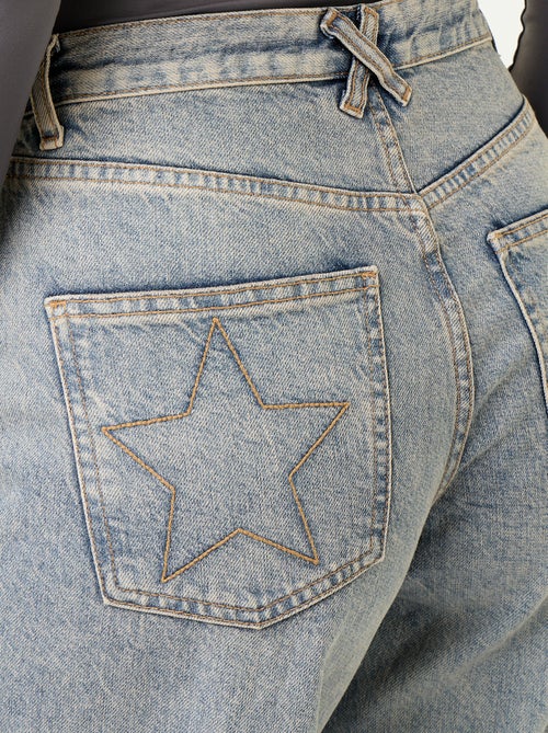 Wide leg jeans met geborduurde sterren op de achterzakken - Kiabi