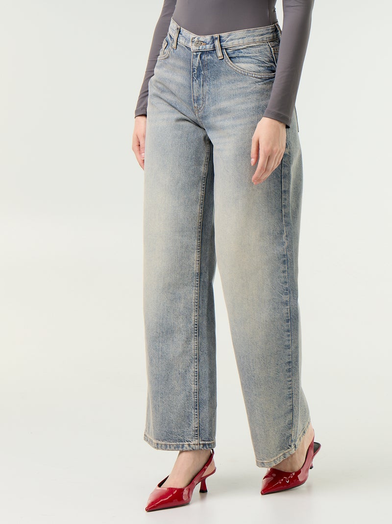Wide leg jeans met geborduurde sterren op de achterzakken Blauw - Kiabi