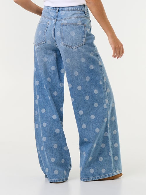 Wide leg-jeans met hoge taille en stippen - Kiabi Wide leg-jeans met hoge taille en stippen - Kiabi
