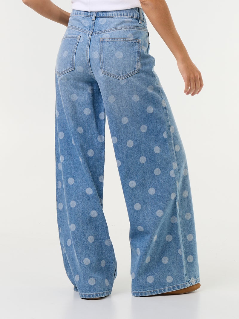 Wide leg-jeans met hoge taille en stippen Blauw - Kiabi