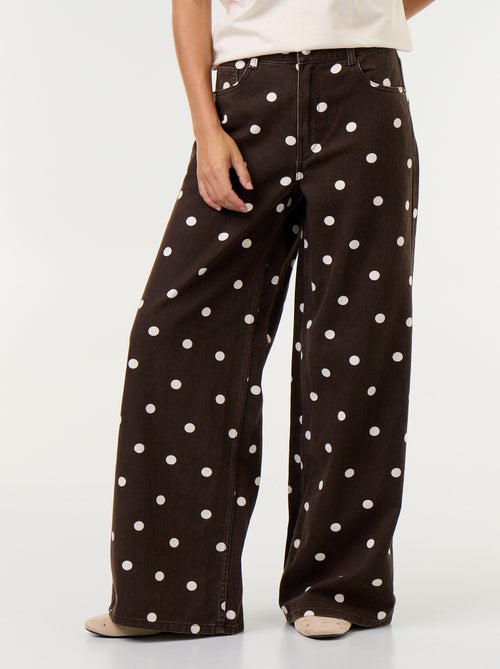Wide leg-jeans met hoge taille en stippen - Kiabi Wide leg-jeans met hoge taille en stippen - Kiabi