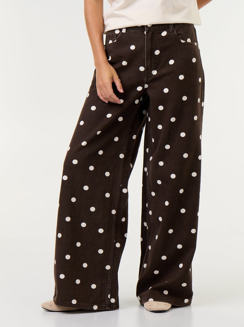 Wide leg-jeans met hoge taille en stippen Bruin - Kiabi