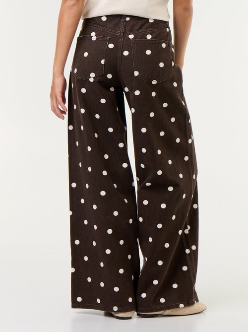 Wide leg-jeans met hoge taille en stippen - Kiabi Wide leg-jeans met hoge taille en stippen - Kiabi