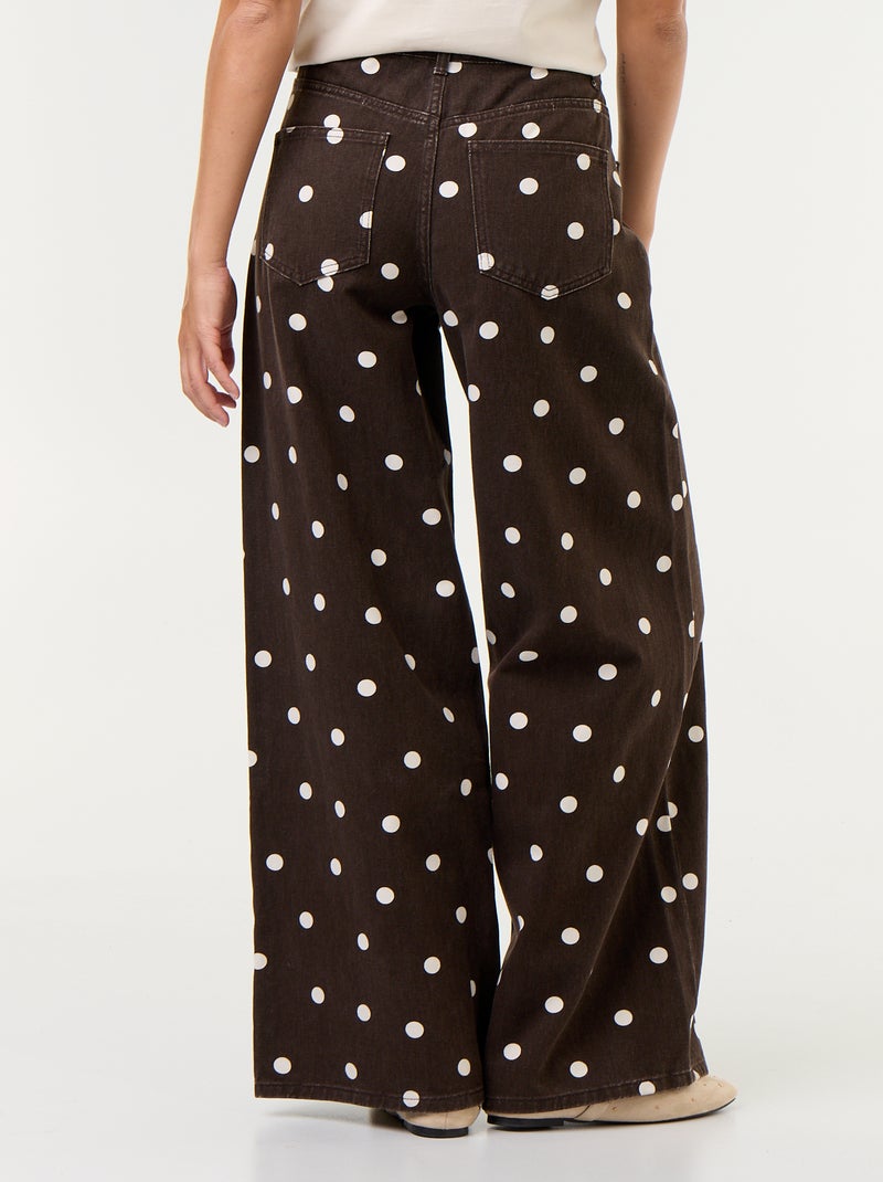 Wide leg-jeans met hoge taille en stippen Bruin - Kiabi
