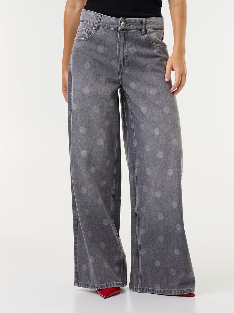 Wide leg-jeans met hoge taille en stippen Grijs - Kiabi