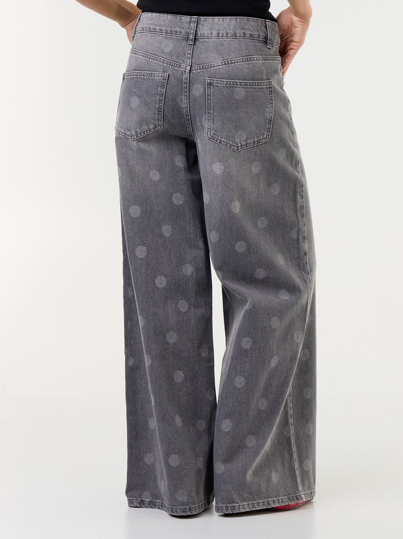 Wide leg-jeans met hoge taille en stippen Grijs - Kiabi