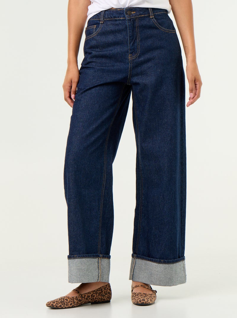 Wide leg jeans met omslag onderaan Blauw - Kiabi