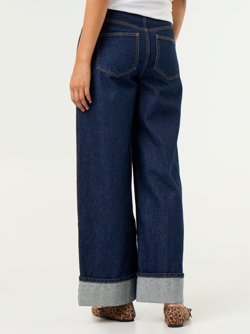Wide leg jeans met omslag onderaan Blauw - Kiabi