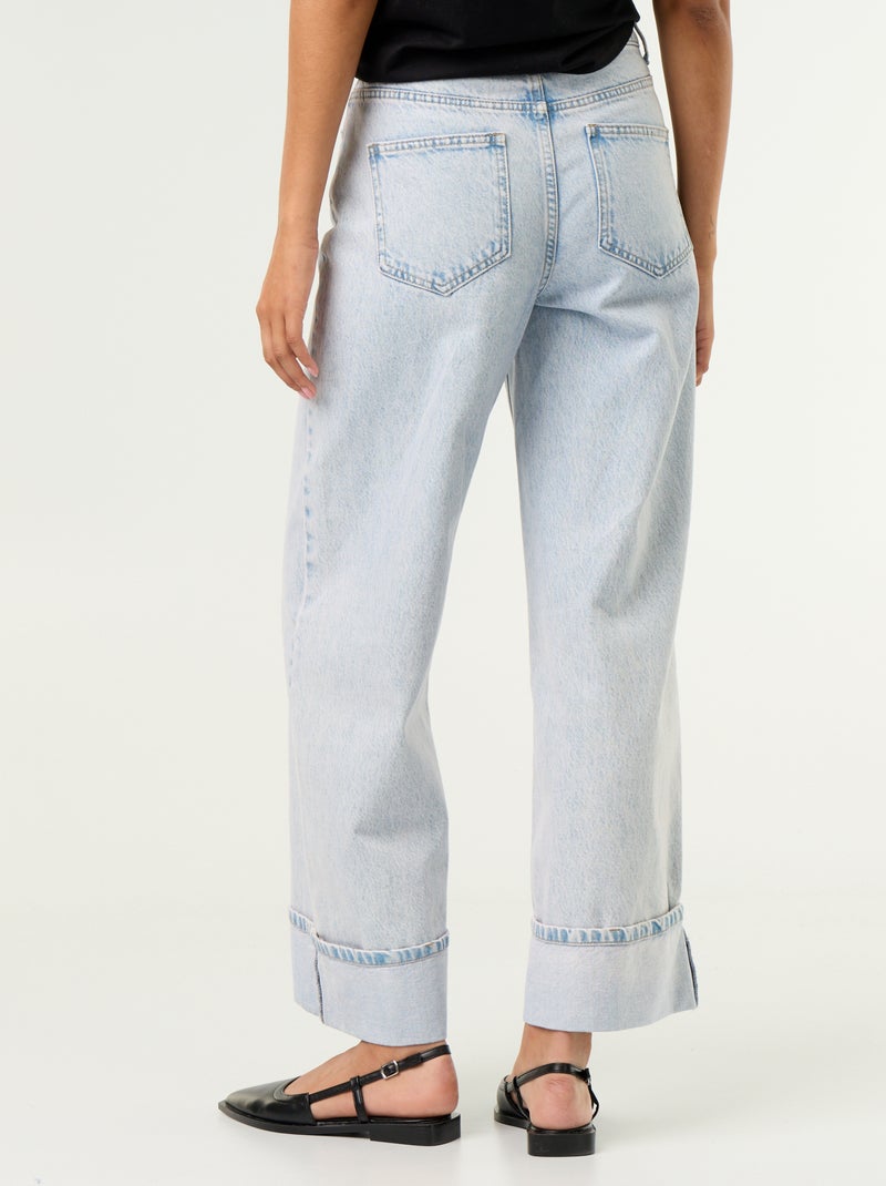 Wide leg jeans met omslag onderaan Blauw - Kiabi