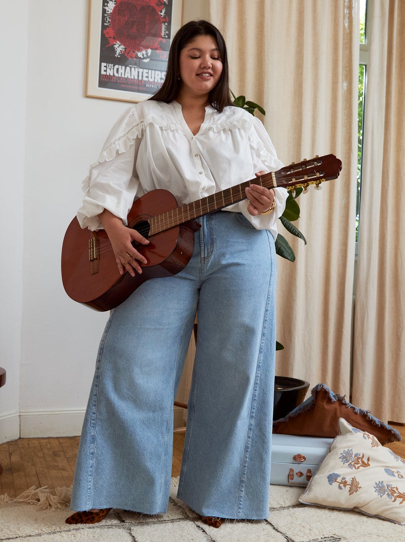 Wide leg jeans met onafgewerkte zomen Blauw - Kiabi
