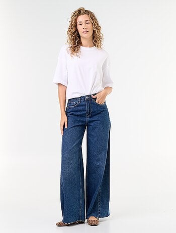 Wide leg jeans met onafgewerkte zoom