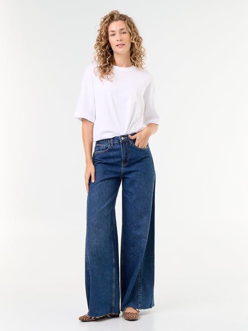 Wide leg jeans met onafgewerkte zoom - Kiabi